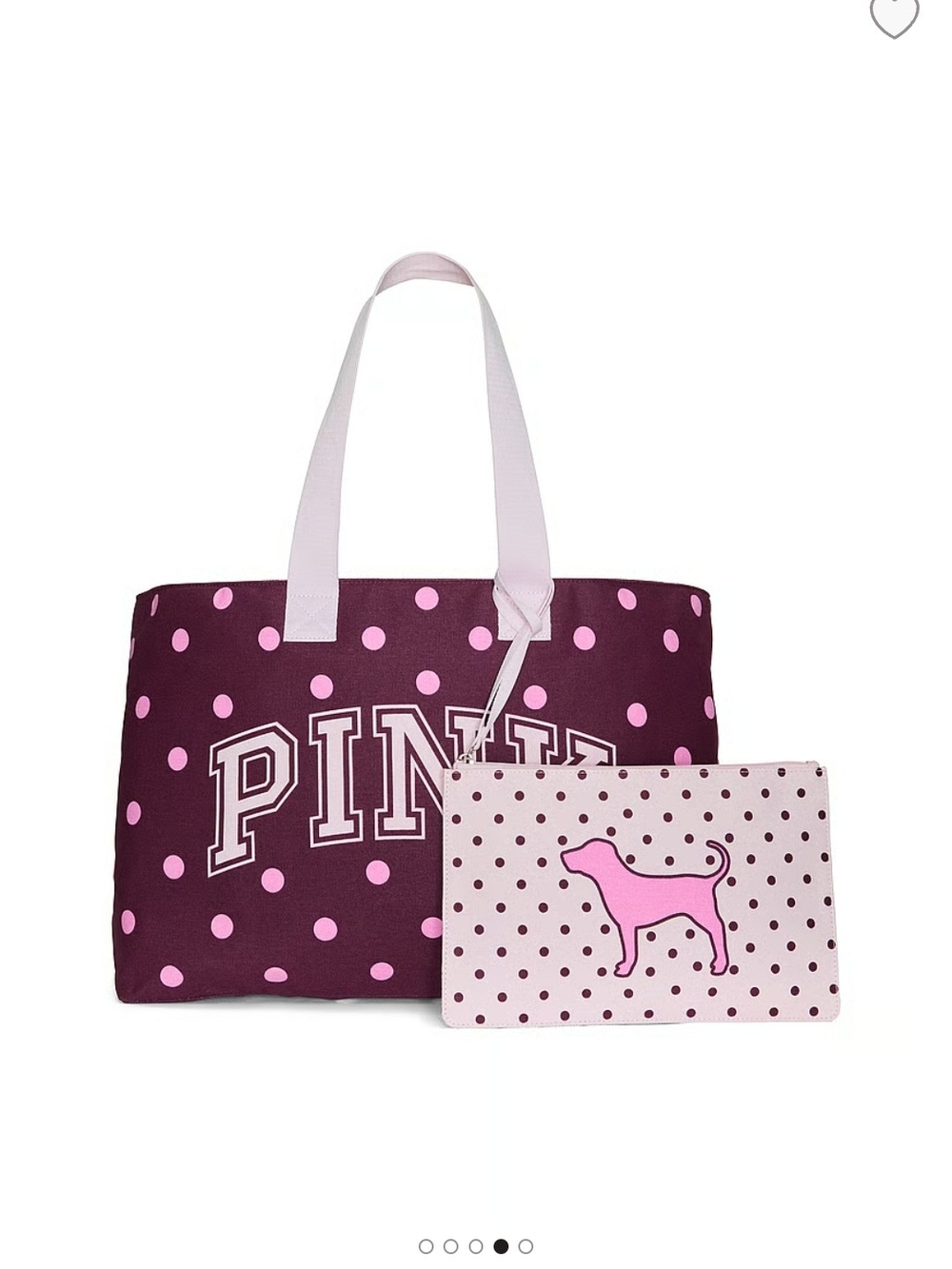 PINK Victoria's Secret Polka Dot Tote Bag with Matching Pouch - Pink/Plum